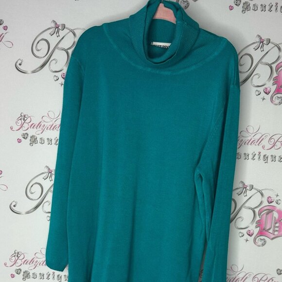 Holt renfrew studio turtleneck sweater turquoise blue soft stretchy vintage - Picture 5 of 6